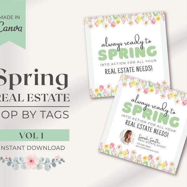 Realtor Spring Pop By Tags | Real Estate Gift Tag for Clients | Real Estate Marketing | Business Marketing Tags | Realtor Pop by | Canva