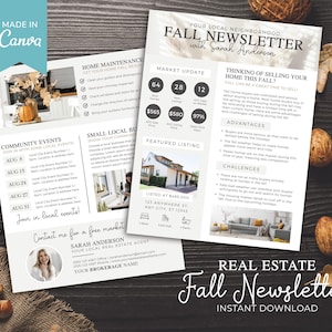 Real Estate Fall Newsletter | Real Estate Marketing | Realtor Newsletter | Fall 2023 Newsletter | Fall Realtor Flyer | Canva Template