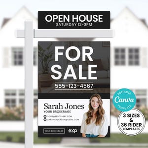 Real Estate Yard Sign Template | Modern For Sale Sign | Editable Sign | Real Estate Sold Sign | Custom | Sign Rider | Canva Sign Template