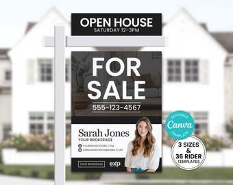 Sjabloon voor vastgoedwerf | Modern bord te koop | Bewerkbaar bord | Bord onroerend goed verkocht | Aangepast | Bordruiter | Sjabloon canvasbord
