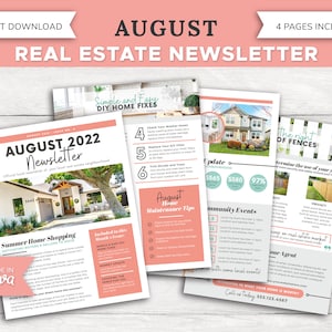 Real Estate August Newsletter | Real Estate Marketing | Realtor Newsletter | Realtor Email Marketing | Canva Template | Realtor Printable