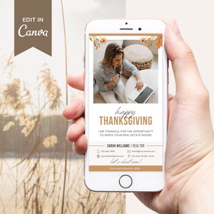 Real Estate Thanksgiving Textable Card | Real Estate Business Card | Real Estate Marketing | Fall Digital Real Estate Textable | Canva