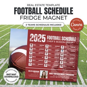 Football Magnet Schedule Calendar | Football Season Mailer | Football Season | Real Estate Farming | Fall Real Estate Marketing | Canva
