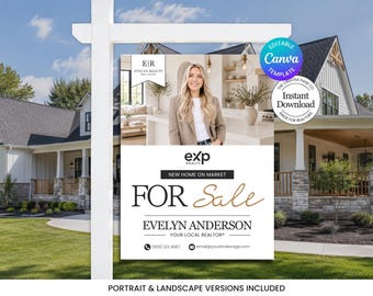 Real Estate For Sale Yard Sign | Open House Directional Sign | Real Estate Sold Sign | Property Sign | Editable Realtor Canva Template