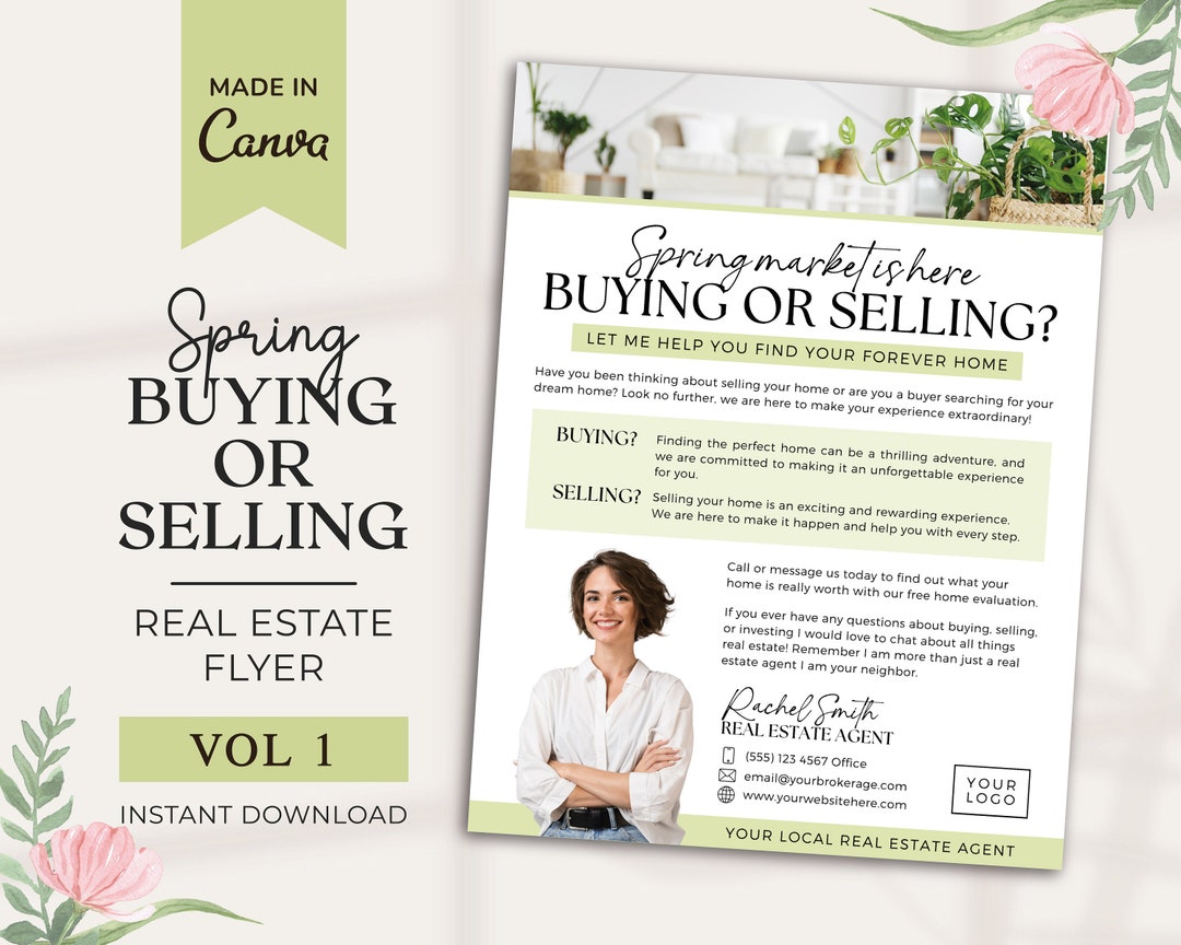 Spring Real Estate Buying or Selling Flyer | Hello Neighbor Letter | Realtor Introduction | Farming Flyer | Realtor Spring Marketing | Canva - Etsy