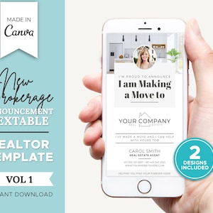 New Brokerage Announcement Textable | Real Estate Business Card | Real Estate Marketing | Change Broker | Estate Agent Introduction | Canva