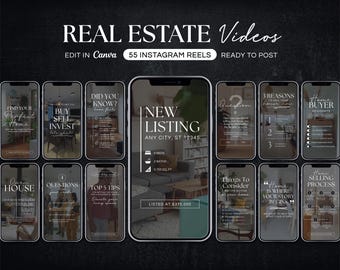 55 Real Estate Video Reel Templates | Real Estate Social Media | Real Estate Marketing | Instagram Canva Template | Canva Video Reels