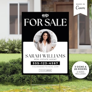 Real Estate Yard Sign Template | For Sale Sign | Property Sign | Real Estate Sold Sign | Canva For Sale | Modern For Sale Sign | Sign Rider