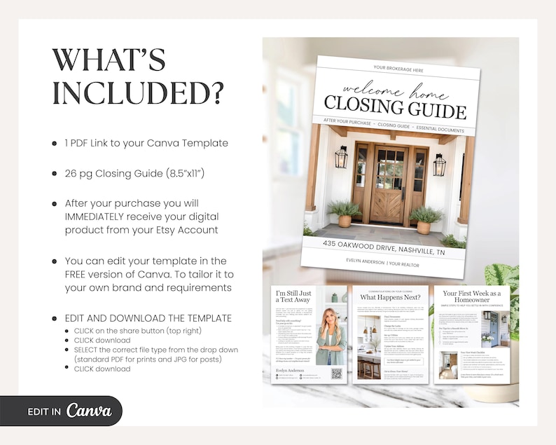 26 Page Closing Day Binder Template | New Homeowner Guide | Closing ...