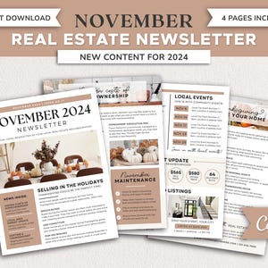 Real Estate November 2024 Newsletter | Real Estate Marketing | Real Estate Newsletter | Email Marketing | Canva Template | Printable | Fall