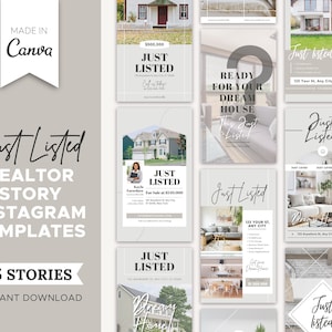 15 Just Listed Realtor Instagram Stories | Real Estate Agent Social Media Post | Real Estate Marketing | Instagram Story Template | Canva