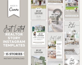 15 Just Listed Realtor Instagram Stories | Real Estate Agent Social Media Post | Real Estate Marketing | Instagram Story Template | Canva