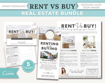 Real Estate Renting Vs Buying Bundle | Renting Template | Realtor Door Knocking | Real Estate Postcard | Real Estate Marketing | Door Hanger