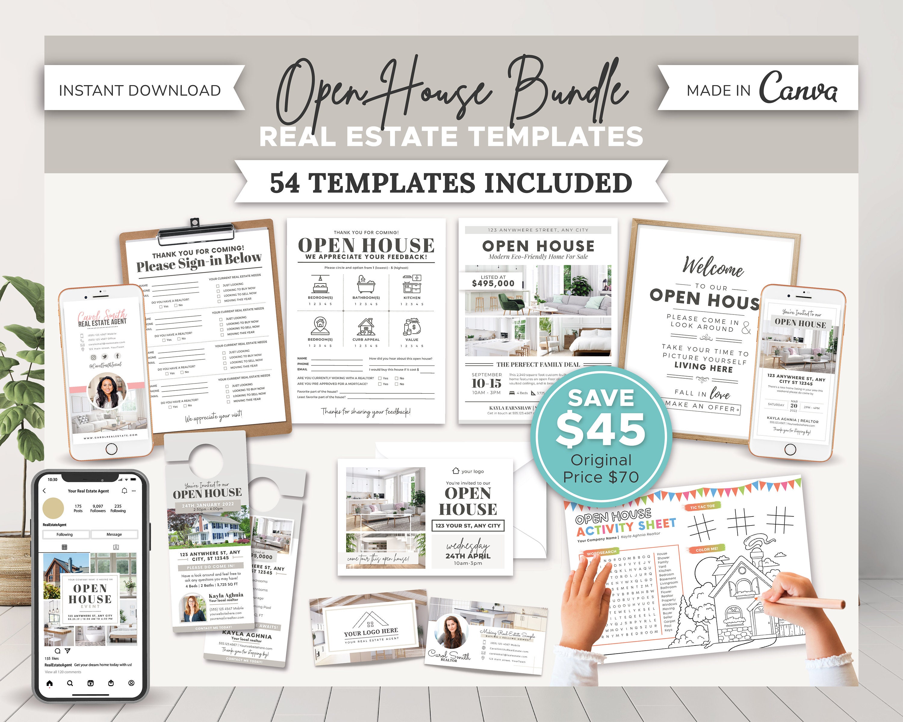 Open House Realtor Bundle | Real Estate Marketing | Real Estate Social Media Posts | Open House Sign In | Buyer Guide | Open House | Canva