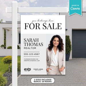 Real Estate Yard Sign Template | For Sale Sign | Property Sign | Real Estate Sold Sign | Canva For Sale | Modern For Sale Sign | Sign Rider