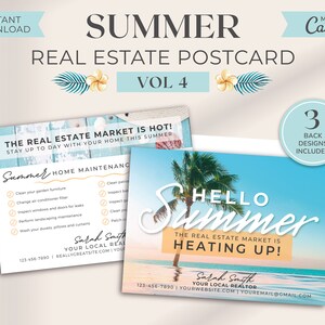 Postal de verano de bienes raíces / Marketing inmobiliario / Plantilla de tarjeta de verano / Postal de agente inmobiliario / Agricultura de agentes inmobiliarios / Correo inmobiliario / Canva