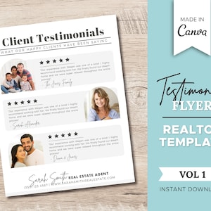 Immobilien Testimonials Flyer | Immobilienmarketing | Makler Kundenbewertung | Testimonial Flyer | Canva Template | Nachbarschaftsflyer