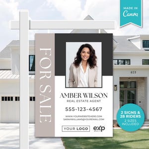 Real Estate Yard Sign Template | For Sale Sign | Property Sign | Real Estate Sold Sign | Canva For Sale | Modern For Sale Sign | Sign Rider