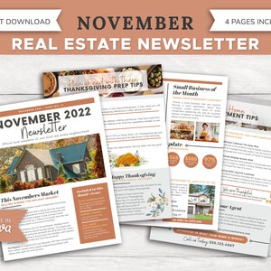 Real Estate November Newsletter | Real Estate Marketing | Realtor Newsletter | Realtor Email Marketing | Canva Template | Realtor Printable