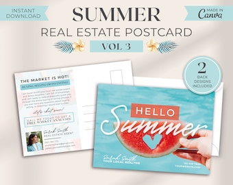 Carte postale d&#39;été immobilier | Commercialisation immobilière | Summer Hello Real Estate Card | Cartes postales d&#39;agent immobilier | Agence immobilière | Messagerie | Toile