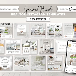135 Realtor Instagram Posts Bundle | Real Estate Social Media Templates | Real Estate Marketing | Instagram Post Template | Canva Template