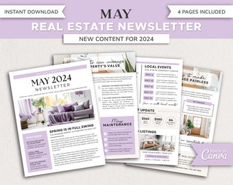 Real Estate May 2024 Newsletter | Real Estate Marketing | Real Estate Newsletter | Email Marketing | Canva Template | Printable