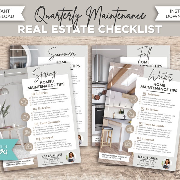 Real Estate Quarterly Home Maintenance | Maintenance Tips for Realtors | Real Estate Marketing | Real estate flyer | Canva | Printable