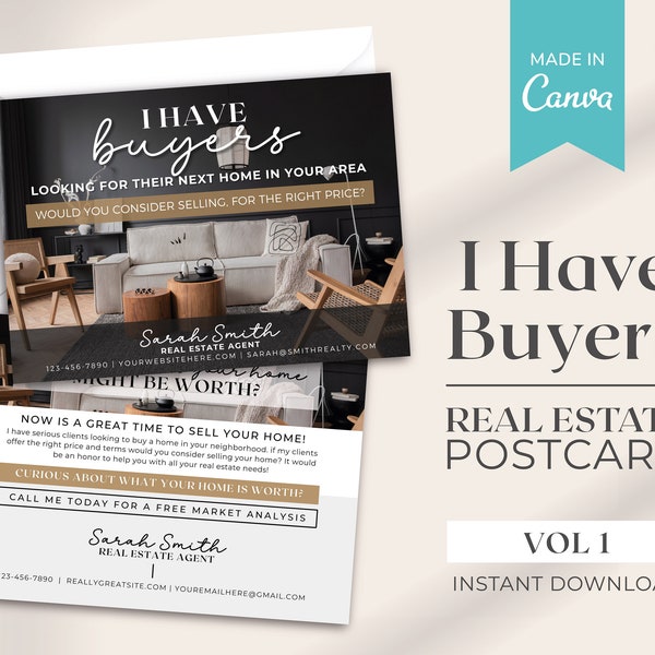 I Have Buyers Postcard | Real Estate Postcard | Real Estate Mailer | Realtor Faming Postcard | Real Estate Marketing | Canva | Editable