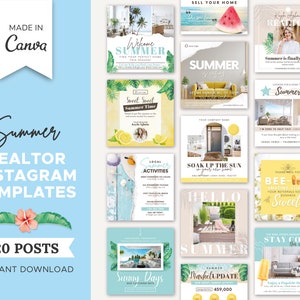 20 Summer Realtor Instagram Posts | Real Estate Social Media Templates | Real Estate Summer Marketing | Instagram Post Template | Canva