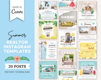 20 Summer Realtor Instagram Posts | Real Estate Social Media Templates | Real Estate Summer Marketing | Instagram Post Template | Canva