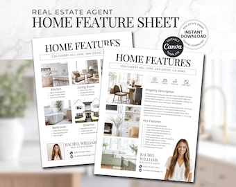 Real Estate Home Feature Sheet | Flyer Template | Real Estate Marketing | For Sale Flyer | Open House Flyer | New Listing Flyer | Canva