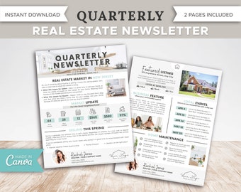 Real Estate Quarterly Newsletter | Real Estate Marketing | Realtor Newsletter | Realtor Email Marketing | Canva Template | Realtor Printable