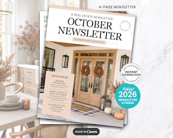 October 2026 Real Estate Newsletter: Monthly Realtor Newsletter Canva Template (Digital Download)
