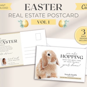 Real Estate Easter Postcard Realtor Spring Postcard Real Estate Marketing Spring Pop By Card Real Estate Farming Canva Template image 1