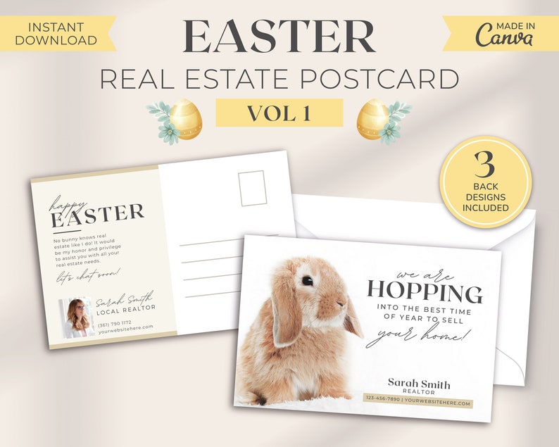 Real Estate Easter Postcard Realtor Spring Postcard Real Estate Marketing Spring Pop By Card Real Estate Farming Canva Template image 1