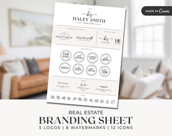Real Estate Branding Sheet | Real Estate Logos | Editable Logos | Realtor Branding Kit | Real Estate Marketing | Pre-made Logos | Canva