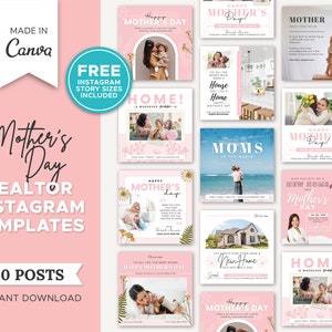 10 publicaciones de Instagram de agentes inmobiliarios del Día de la Madre / Publicación en redes sociales de agentes inmobiliarios / Marketing inmobiliario / Plantilla de publicación de Instagram / Canva