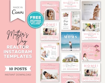 10 Mother's Day Realtor Instagram Posts | Real Estate Agent Social Media Post | Real Estate Marketing | Instagram Post Template | Canva