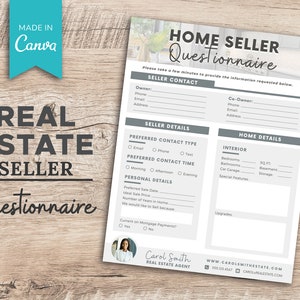 Real Estate Home Seller Questionnaire | Real Estate Marketing | Real Estate Home Seller | Instant Download | Canva Template