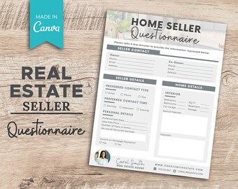 Real Estate Home Seller Questionnaire | Real Estate Marketing | Real Estate Home Seller | Instant Download | Canva Template