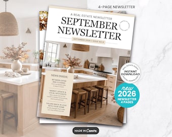 September 2026 Real Estate Newsletter: Monthly Realtor Newsletter Canva Template (Digital Download)