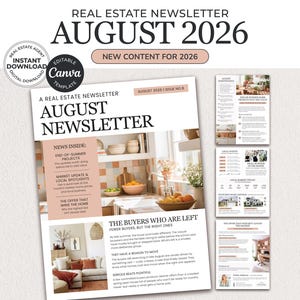 August 2026 Real Estate Newsletter: Monthly Realtor Newsletter Canva Template (Digital Download)