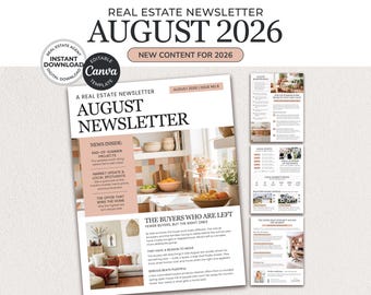 August 2026 Real Estate Newsletter: Monthly Realtor Newsletter Canva Template (Digital Download)