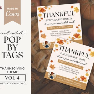 Thanksgiving Realtor Tags | Realtor Grateful gift Tags | Fall Pop By Tags | Real Estate Pop by Tag | Fall Real Estate Marketing | Canva