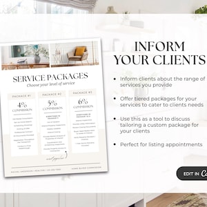 K&ouml;nnte beinhalten: Eine wei&szlig;e und beige Brosch&uuml;re mit dem Titel "Service Packages" und dem Text "W&auml;hlen Sie Ihr Serviceniveau". Die Brosch&uuml;re listet drei verschiedene Servicepakete mit unterschiedlichen Provisionss&auml;tzen und angebotenen Dienstleistungen auf. Die Brosch&uuml;re enth&auml;lt auch den Text "Informieren Sie Ihre Kunden" und Aufz&auml;hlungspunkte, die die Vorteile der Nutzung von Servicepaketen beschreiben.