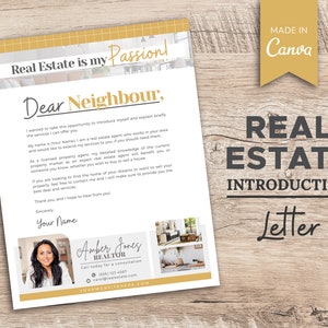 Carta del agente inmobiliario / Carta de presentación del nuevo agente inmobiliario / Marketing inmobiliario / Folleto inmobiliario / Plantilla Canva / Folleto
