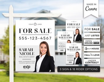 Real Estate Yard Sign | Realtor For Sale Sign | Property Sign | For Sale Yard Sign | Open House Sign | Canva Template | Sign Rider | Sold