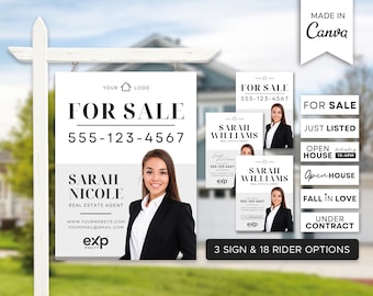 Sinal de quintal imobiliário | Corretor de imóveis para sinal de venda | Sinal de propriedade | Placa de quintal à venda | Sinal de casa aberta | Modelo Canva | Cavaleiro de sinal | Vendido