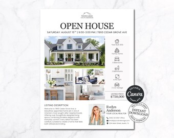 Real Estate Flyer Template | Open House Flyer | Listing Flyer | Luxury Property Flyer | Just Listed | Real Estate Marketing | Editable Canva