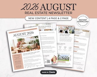 August 2026 Real Estate Newsletter | Real Estate Marketing | Real Estate Monthly Newsletter | Email Marketing | Canva | Summer Newsletter